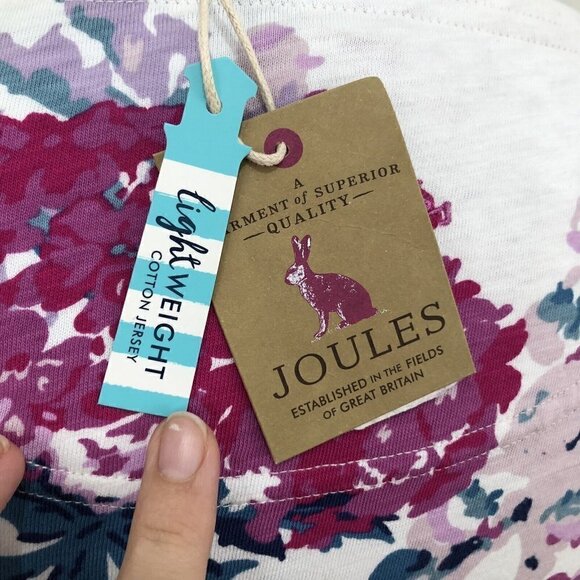 Joules Top US 2 Floral Striped 3/4 Sleeve Shirt White Pink 100% Cotton Pullover - Picture 11 of 12